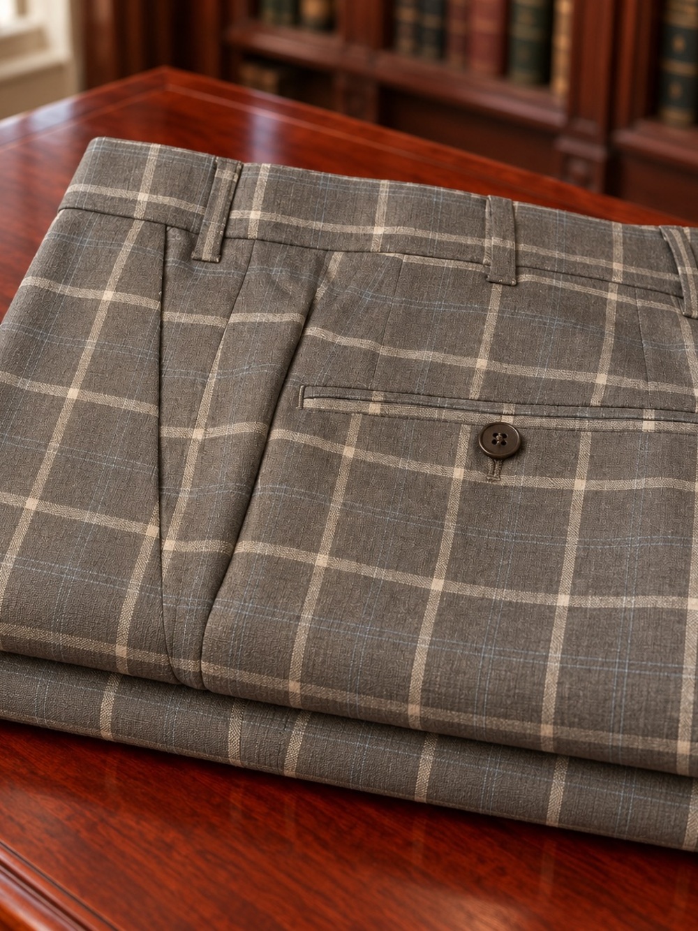 ISAIA Gray Windowpane 100% Premium Lana Dress Trousers